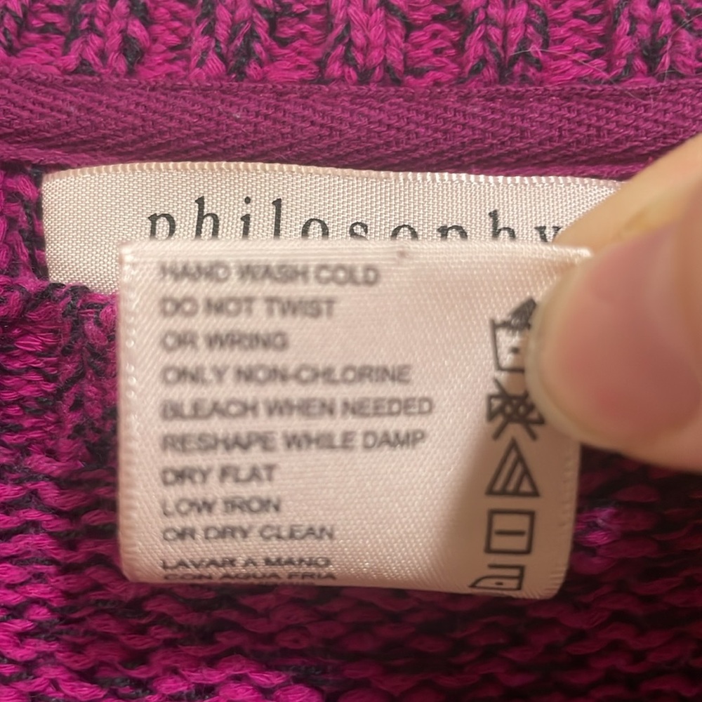 Philosophy Magenta Black Marbled Crew Neck Sweater Size Medium - Picture 9 of 10
